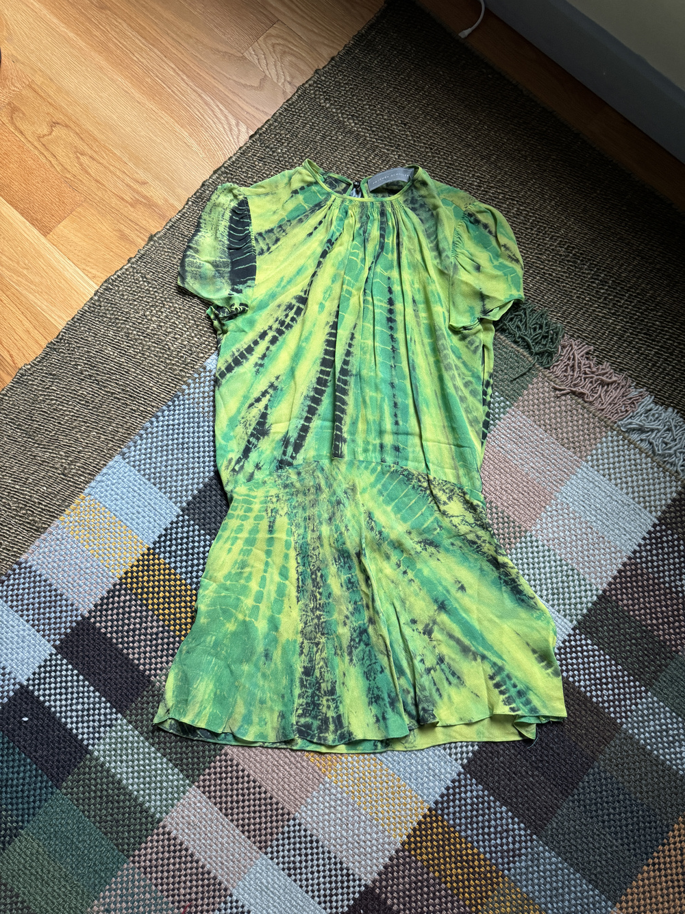 Proenza Schouler Green Tie-Dye Drop-Waist Dress Sz S